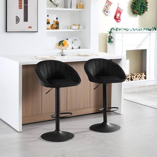 4x Barhocker höhenverstellbar drehbar mit Rückenlehne Samt Metall Schwarz