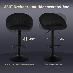 4x Barhocker höhenverstellbar drehbar mit Rückenlehne Samt Metall Schwarz