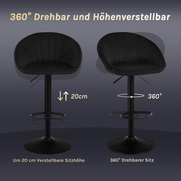 4x Barhocker höhenverstellbar drehbar mit Rückenlehne Samt Metall Schwarz
