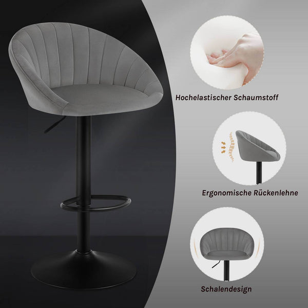 4x Barhocker höhenverstellbar drehbar mit Rückenlehne Samt Metall Dunkelgrau