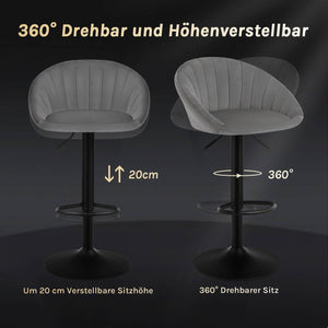 4x Barhocker höhenverstellbar drehbar mit Rückenlehne Samt Metall Dunkelgrau