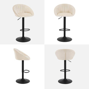 2x Barhocker höhenverstellbar drehbar mit Rückenlehne Samt Metall Beige