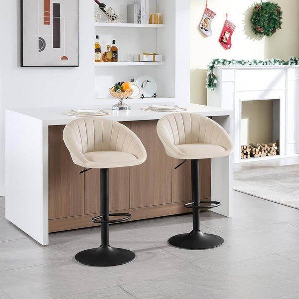Barhocker höhenverstellbar drehbar mit Rückenlehne Samt Metall Beige