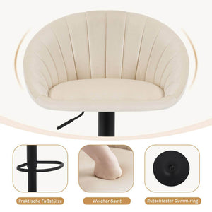 Barhocker höhenverstellbar drehbar mit Rückenlehne Samt Metall Beige