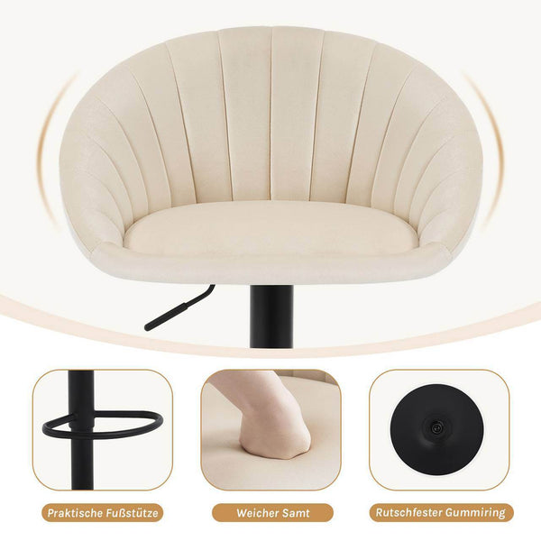 Barhocker höhenverstellbar drehbar mit Rückenlehne Samt Metall Beige