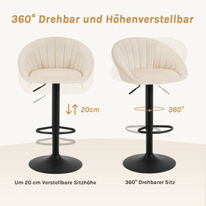 Barhocker höhenverstellbar drehbar mit Rückenlehne Samt Metall Beige