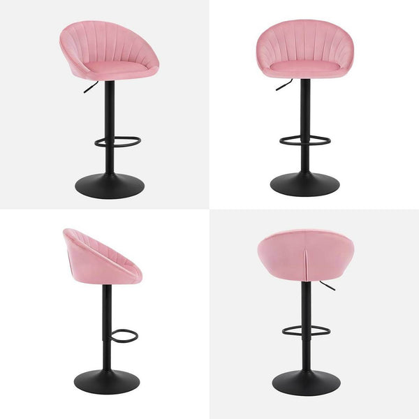 Barhocker höhenverstellbar drehbar mit Rückenlehne Samt Metall Rosa