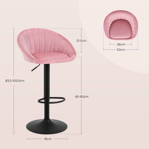 4x Barhocker höhenverstellbar drehbar mit Rückenlehne Samt Metall Rosa