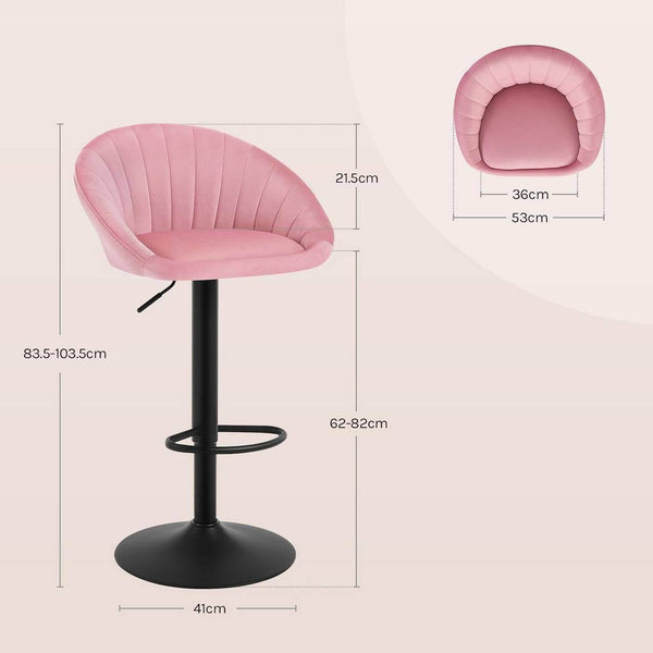 4x Barhocker höhenverstellbar drehbar mit Rückenlehne Samt Metall Rosa