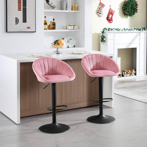 Barhocker höhenverstellbar drehbar mit Rückenlehne Samt Metall Rosa