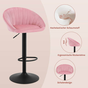 Barhocker höhenverstellbar drehbar mit Rückenlehne Samt Metall Rosa