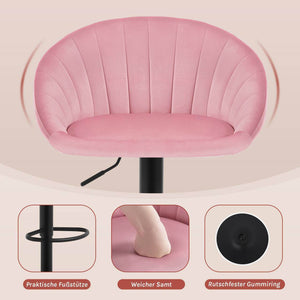 4x Barhocker höhenverstellbar drehbar mit Rückenlehne Samt Metall Rosa