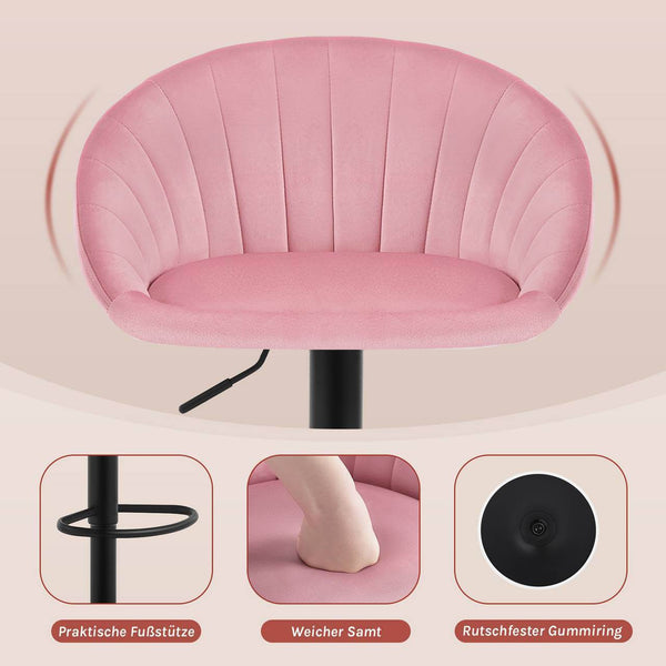 4x Barhocker höhenverstellbar drehbar mit Rückenlehne Samt Metall Rosa