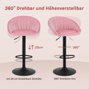 Barhocker höhenverstellbar drehbar mit Rückenlehne Samt Metall Rosa