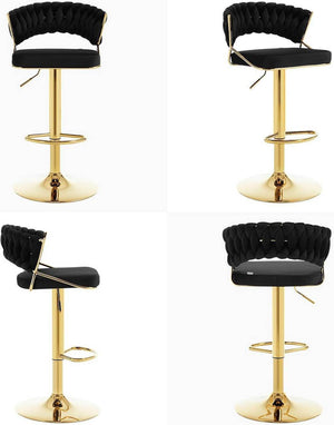 4x Barhocker höhenverstellbar Samt Metall Gold Schwarz