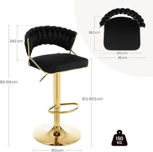 Barhocker höhenverstellbar Samt Metall Gold Schwarz