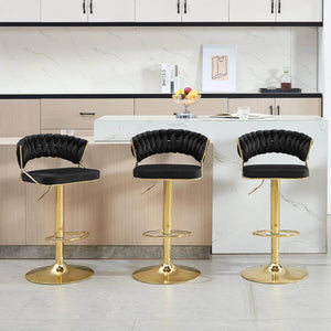Barhocker höhenverstellbar Samt Metall Gold Schwarz