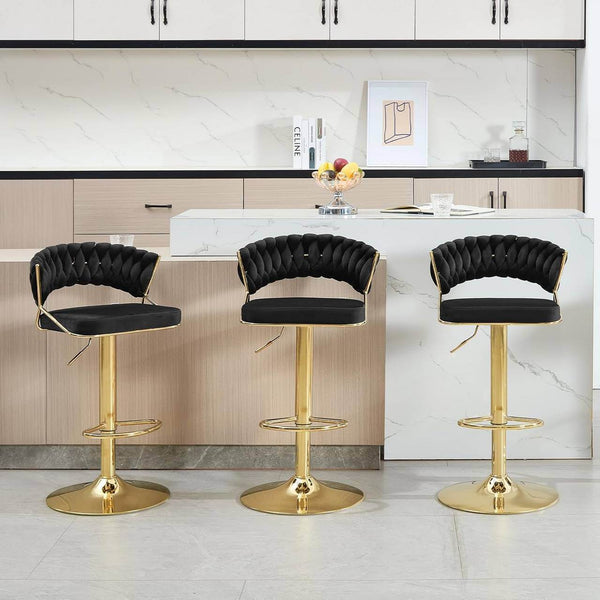 Barhocker höhenverstellbar Samt Metall Gold Schwarz