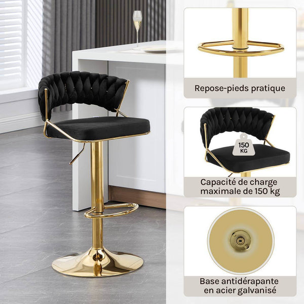 Barhocker höhenverstellbar Samt Metall Gold Schwarz
