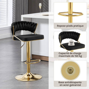 4x Barhocker höhenverstellbar Samt Metall Gold Schwarz
