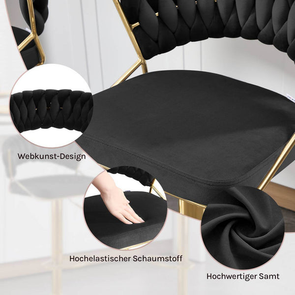 4x Barhocker höhenverstellbar Samt Metall Gold Schwarz