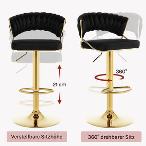 Barhocker höhenverstellbar Samt Metall Gold Schwarz
