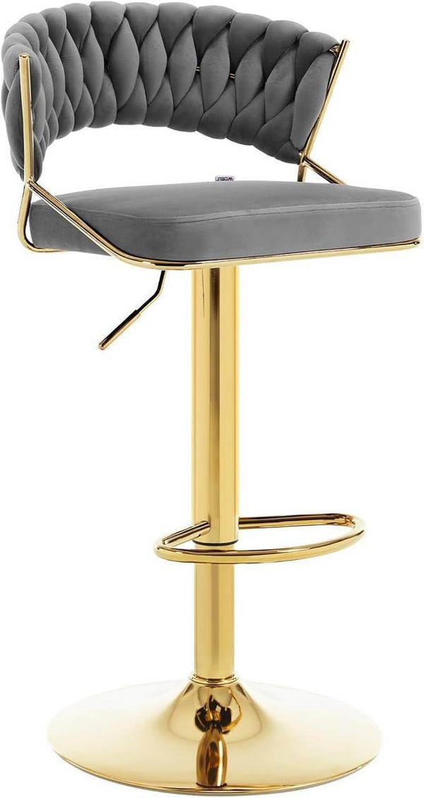 4x Barhocker höhenverstellbar Samt Metall Gold Dunkelgrau