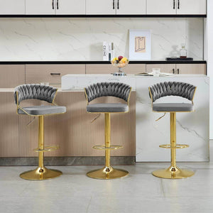 4x Barhocker höhenverstellbar Samt Metall Gold Dunkelgrau