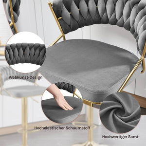 4x Barhocker höhenverstellbar Samt Metall Gold Dunkelgrau