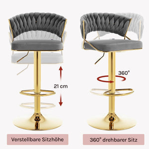 4x Barhocker höhenverstellbar Samt Metall Gold Dunkelgrau