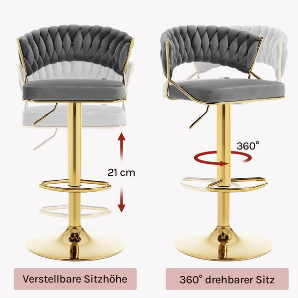 4x Barhocker höhenverstellbar Samt Metall Gold Dunkelgrau