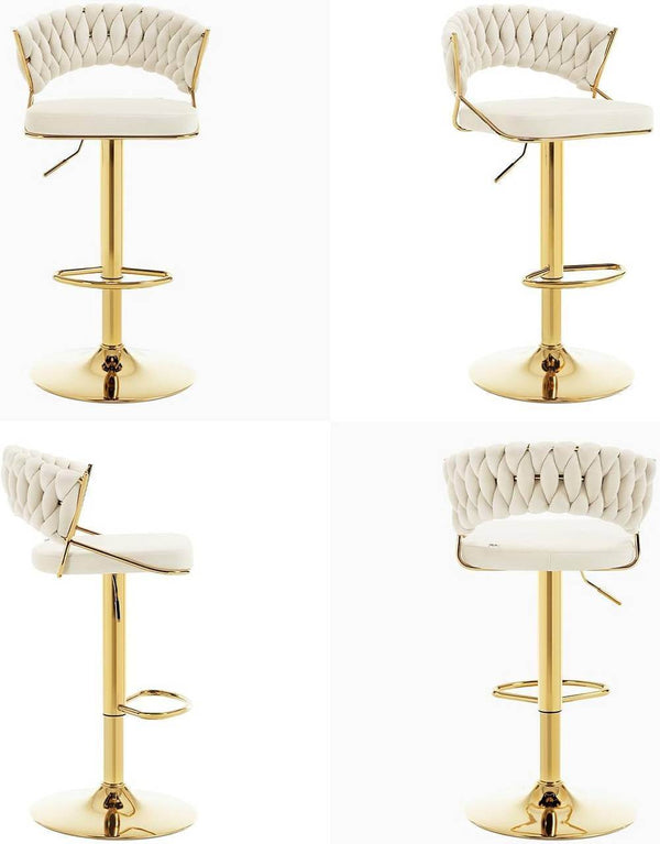 4x Barhocker höhenverstellbar Samt Metall Gold Creme