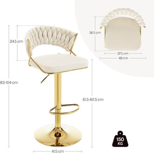 Barhocker höhenverstellbar Samt Metall Gold Creme