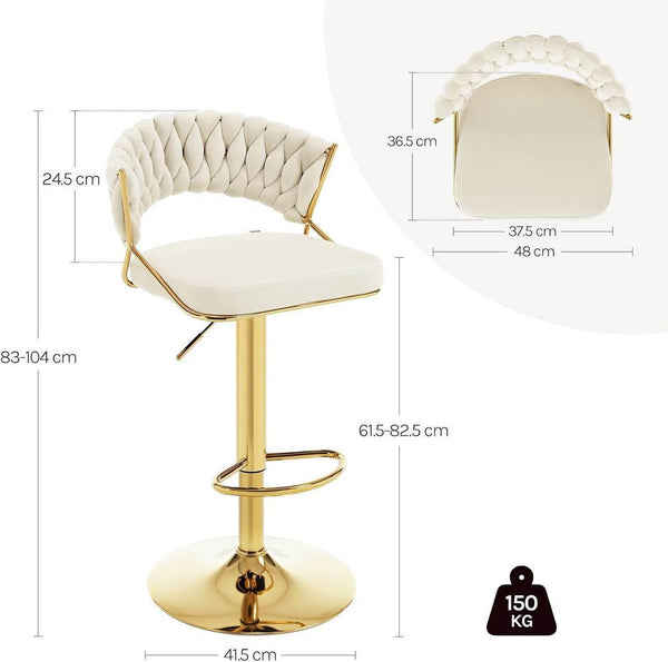4x Barhocker höhenverstellbar Samt Metall Gold Creme