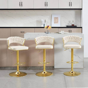 2x Barhocker höhenverstellbar Samt Metall Gold Creme
