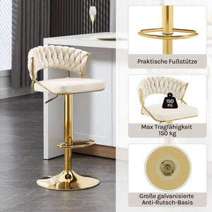 Barhocker höhenverstellbar Samt Metall Gold Creme