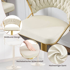 2x Barhocker höhenverstellbar Samt Metall Gold Creme