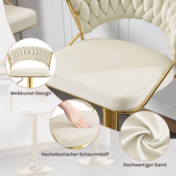 2x Barhocker höhenverstellbar Samt Metall Gold Creme