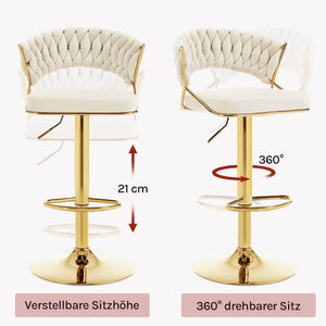 4x Barhocker höhenverstellbar Samt Metall Gold Creme