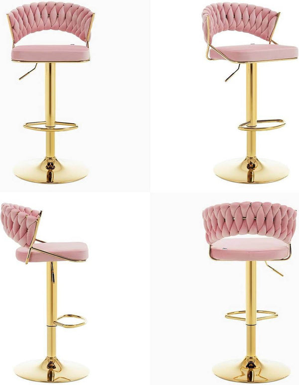 Barhocker höhenverstellbar Samt Metall Gold Rosa