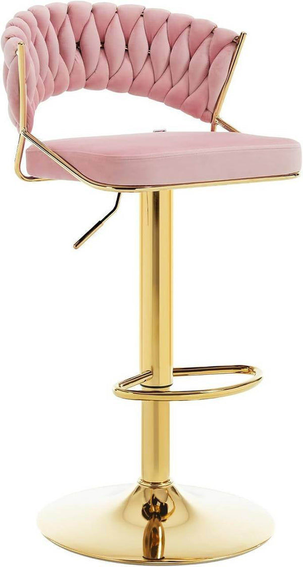 4x Barhocker höhenverstellbar Samt Metall Gold Rosa