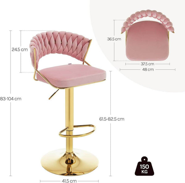 4x Barhocker höhenverstellbar Samt Metall Gold Rosa