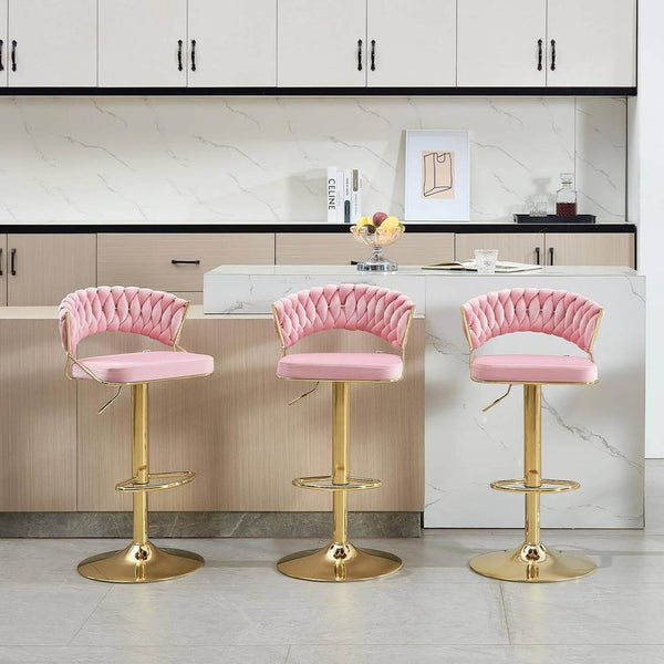 Barhocker höhenverstellbar Samt Metall Gold Rosa