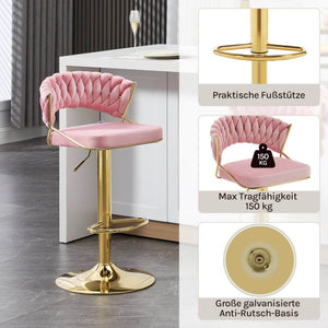 4x Barhocker höhenverstellbar Samt Metall Gold Rosa