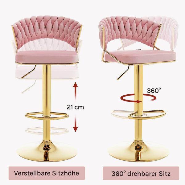 4x Barhocker höhenverstellbar Samt Metall Gold Rosa
