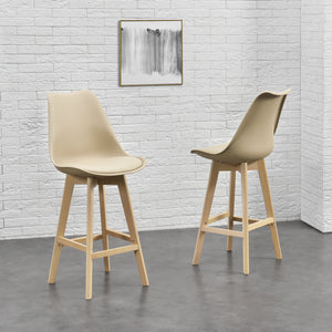 Set di 2 sgabelli da bar Lublin con schienale, struttura in faggio, beige
