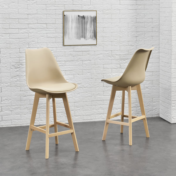 Set di 2 sgabelli da bar Lublin con schienale, struttura in faggio, beige