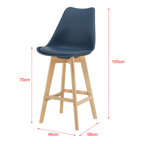 Set di 2 sgabelli da bar Lublin con schienale, struttura in faggio, blu
