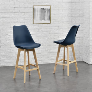 Set di 2 sgabelli da bar Lublin con schienale, struttura in faggio, blu