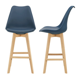 Set di 2 sgabelli da bar Lublin con schienale, struttura in faggio, blu